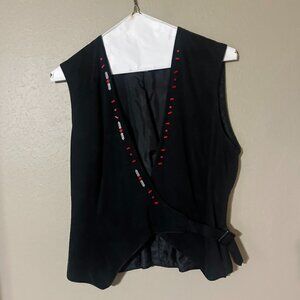 C2 & Company Black 100% Rayon Vest with Red & White Beaded Trim - Size 6